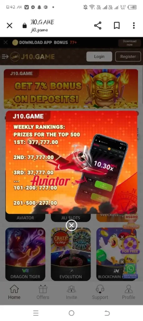 J10 Game Download APK Latest Version For Android 2 weekly bonuses availing sceen